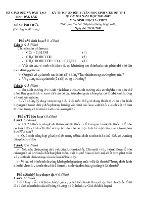 Kỳ thi chọn đội tuyển học sinh giỏi dự thi quốc gia năm học 2011-2012 môn thi sinh học 12